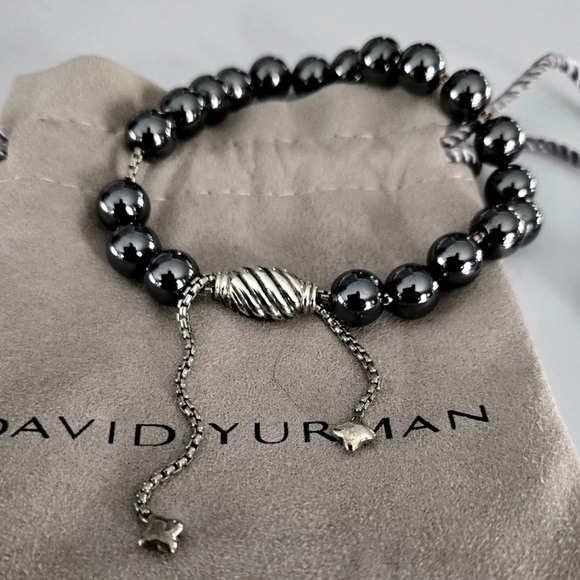 Authentic DAVID YURMAN 
Unisex Hematite Bead Adjustable
Silver Bracelet w/Pouch - Picture 3 of 5